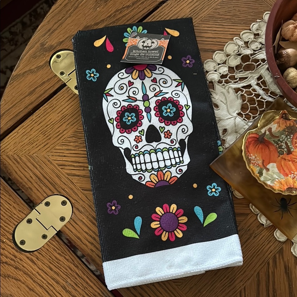 Sugar Skull Hand Towel Day of the Dead Halloween Bathroom Kitchen Decor